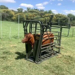 Cattle working crate with sliding gate and neck clamp for safe handling